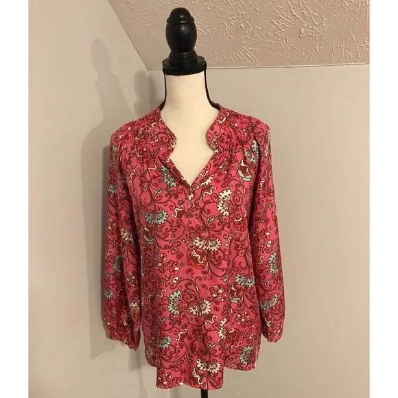 Lilly Pulitzer Elsa Hotty Pink Ring My Chime Silk Top - Size Medium - Picture 2 of 12